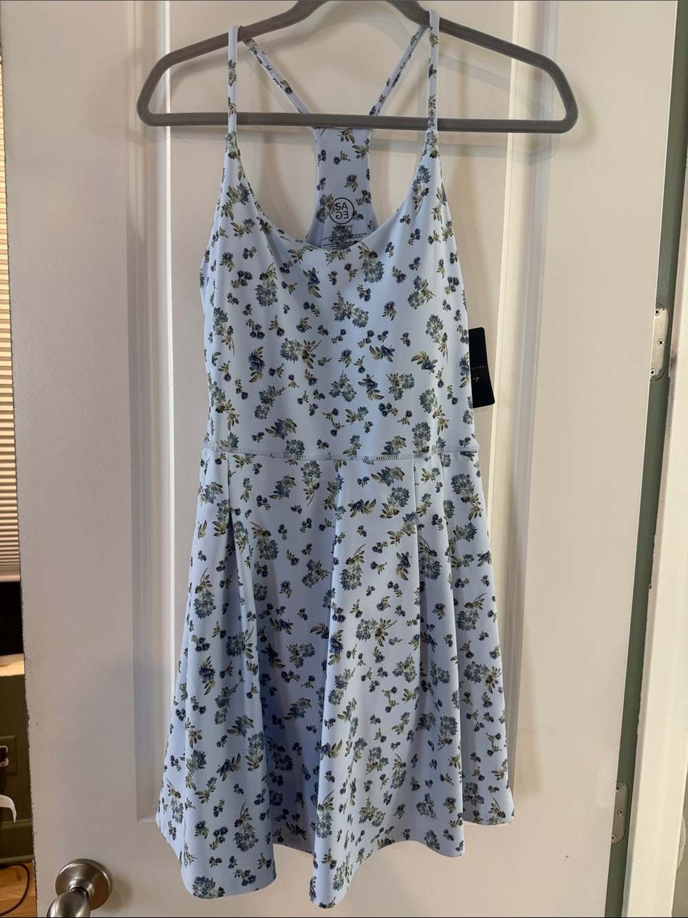 Light Blue Floral Spaghetti-Strap Dress
